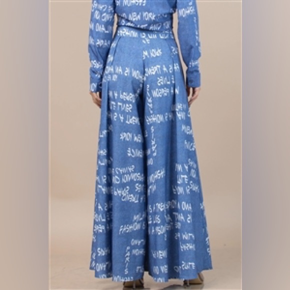 Denim Fashion Print Wide Leg Trousers - Picture 3 of 5
